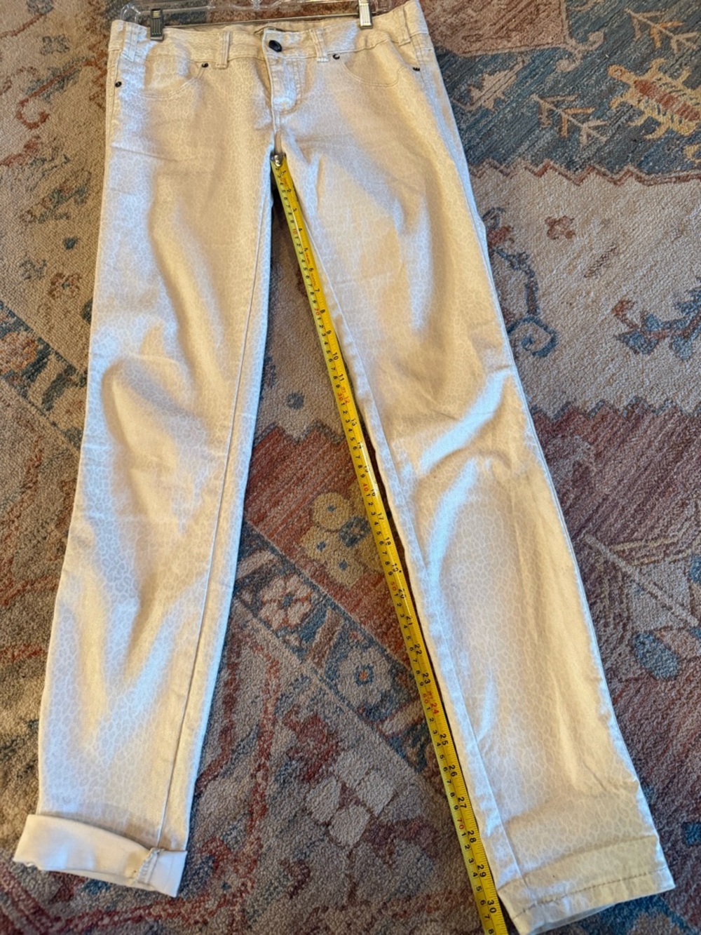 Free People Cream Subtle Animal-Print Straight Jeans